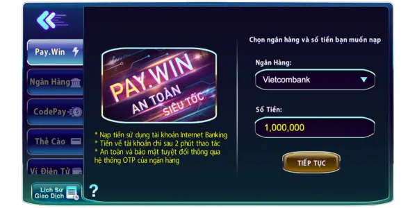 Nạp qua Paywin - Nạp trực tiếp qua cổng thanh toán ngân hàng