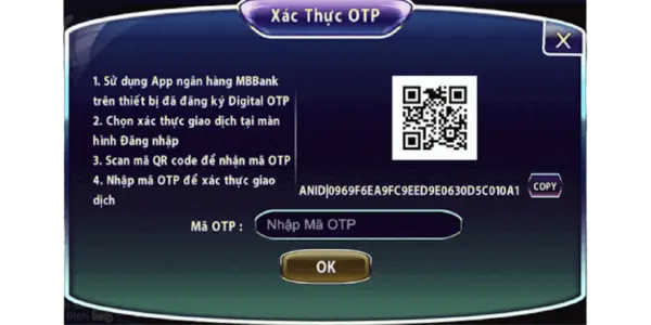 xác thực OTP hoặc qua Qrcode
